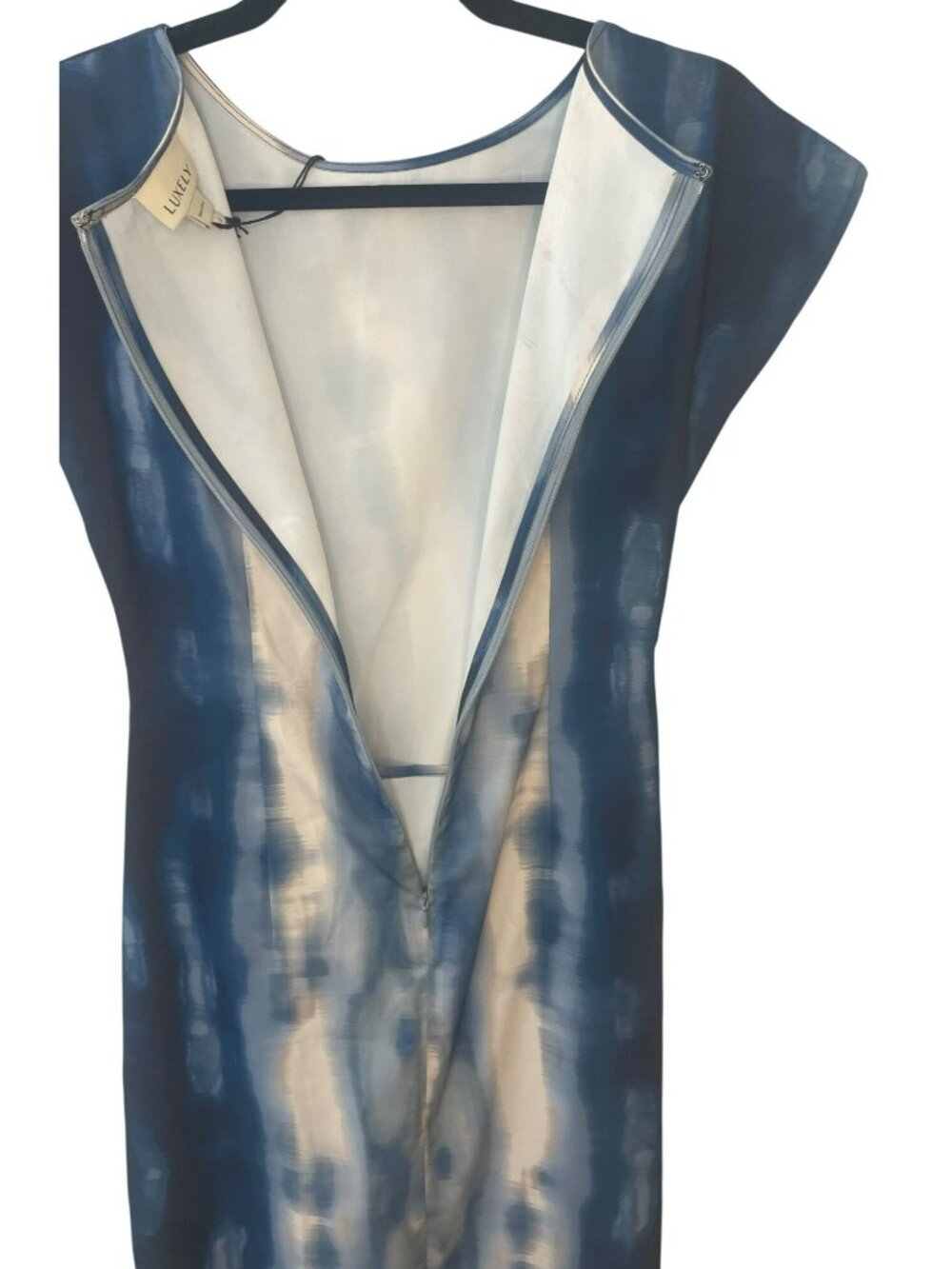 Luxely Blue & Grey Printed Draped Midi Half-Zip Dress US Size 2 NWT - Picture 7 of 9